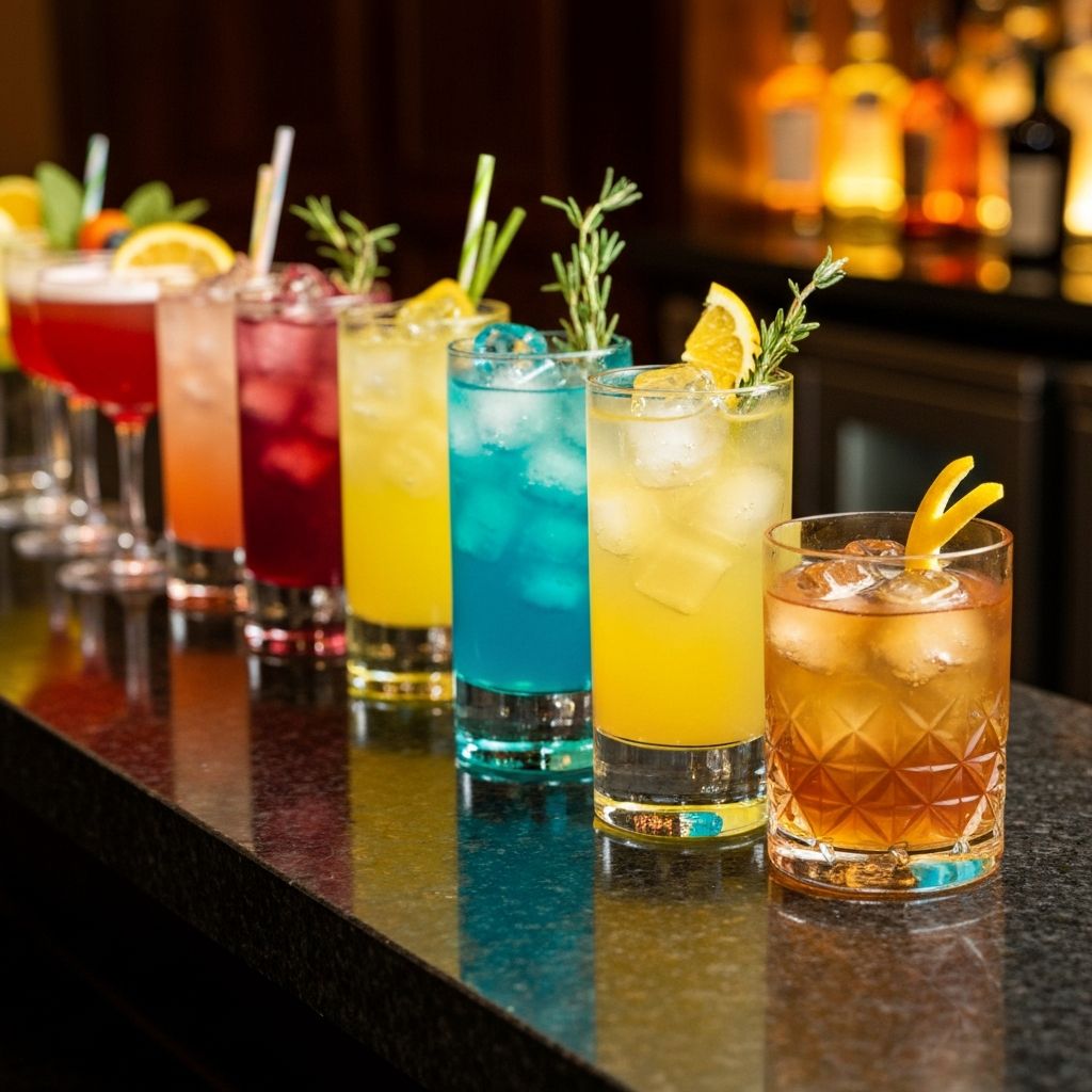 Colorful cocktails on bar